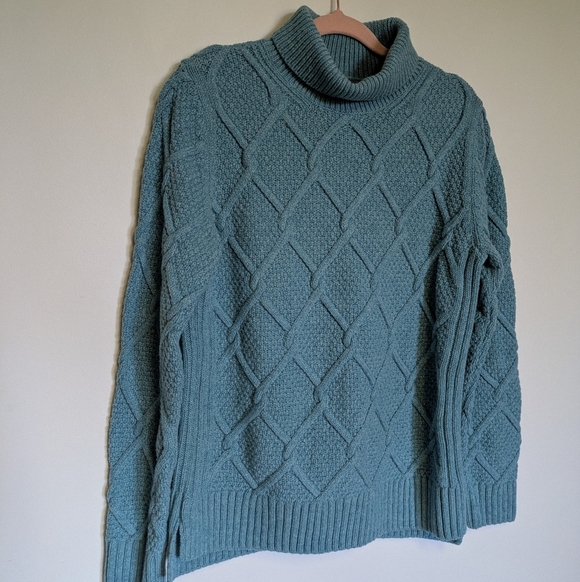 Barbour Turquoise Cable Knit Turtleneck Sweater Size 6 - Picture 8 of 10